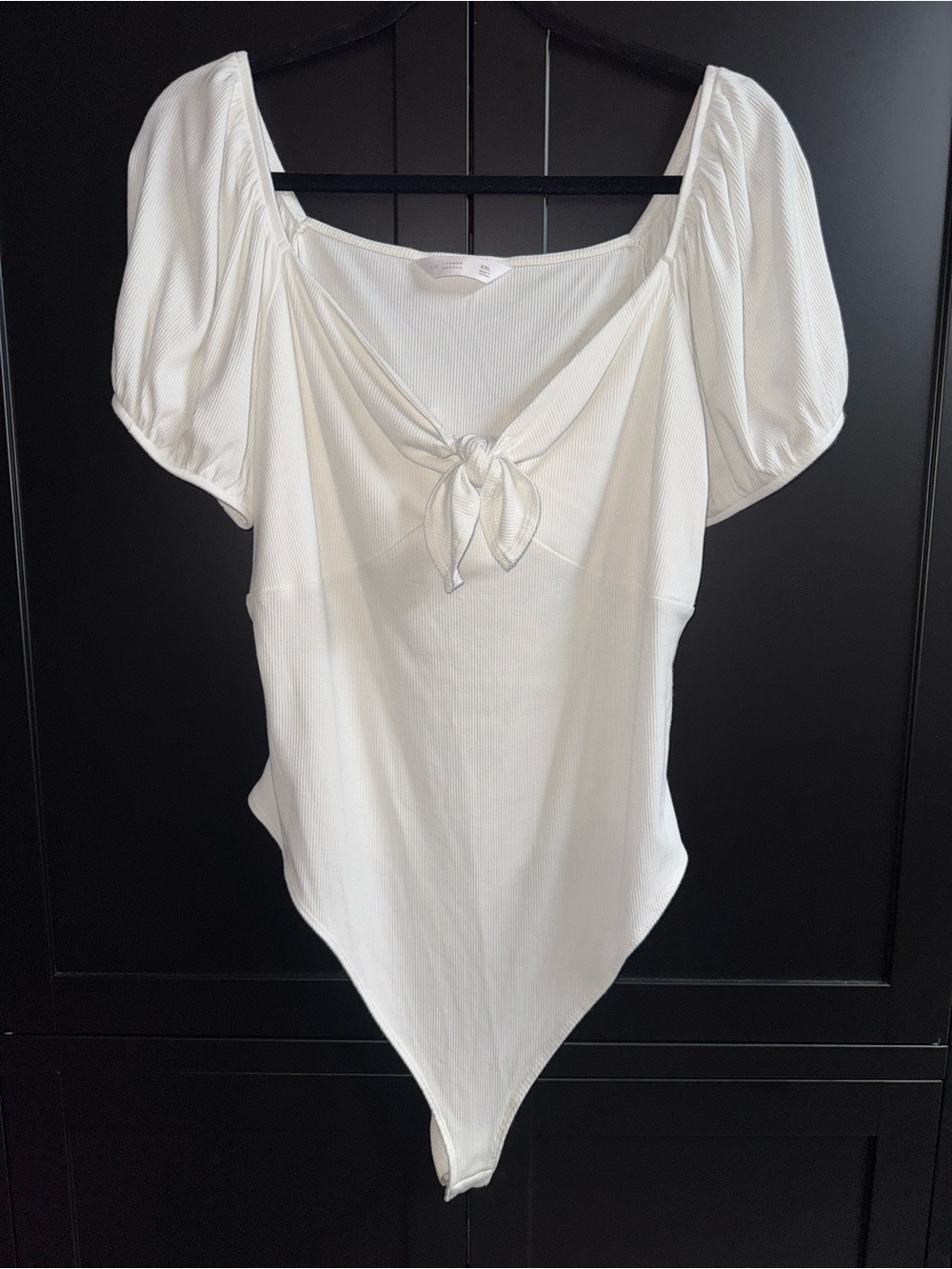 LC Lauren Conrad White Tie-Front Puff Sleeve Bodysuit
